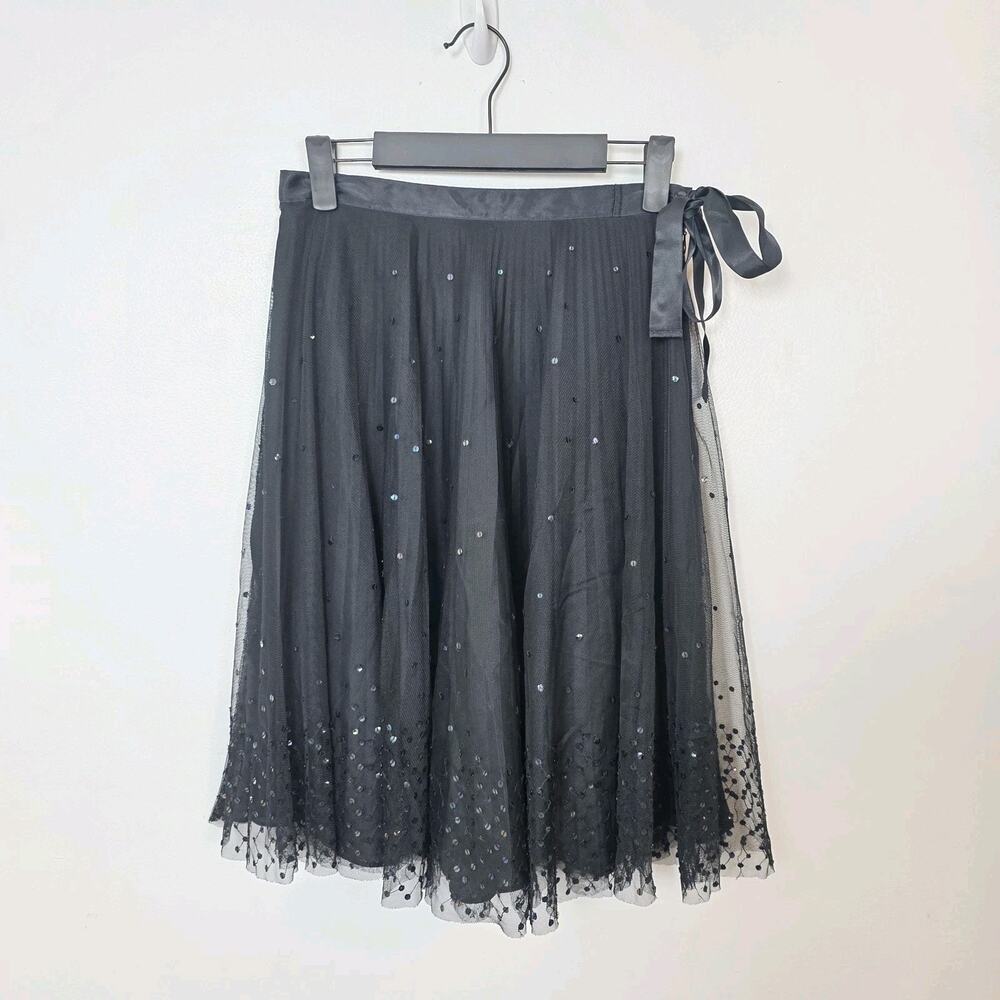 Express Black Tulle Sequin Tie Sash Party Glam Knee Length Skirt Size 4